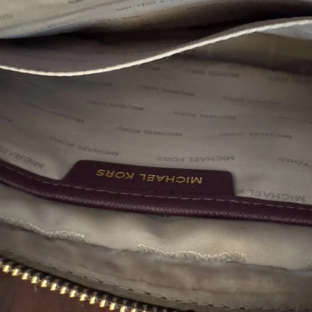 Michael Kors Deep Plum Leather Crossbody with Gold Chain Strap